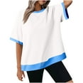 thumbnail image 1 of fheaev Haut d'Été pour Femmes Économies d'Été 2025 Liquidation! Nouveau T-shirt Décontracté Ample à Manches Courtes Col Rond Fileté, 1 of 7