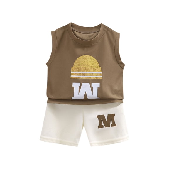 THDHVS Boys Casual Outfits,Summer Outfits Sets for Kids,Toddler Baby Boy Clothes Summer Sleeveless T Shirt and Shorts Cute Infant Baby Boy Outfits Clothing Set Coffee 4-5 Years