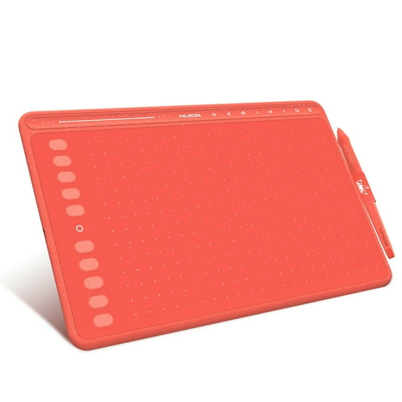Huion Inspiroy HS611 Graphics Drawing Tablet Android Support with 8 Multimedia Keys Battery-Free Stylus(Coral Red)