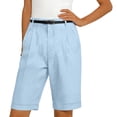 thumbnail image 7 of Dwellite Linen Short for Women Summer Bermuda Shorts with Pockets Dressy Casual Button Wide Leg Beach Short Light Blue M, 7 of 7
