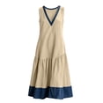 thumbnail image 4 of Oksale Flowy Dresses for Women Trendy Denim Print Deep V Neck Tank Dress with Pockets Loose Cozy Midi Vacation Dresses Beige 2XL, 4 of 10