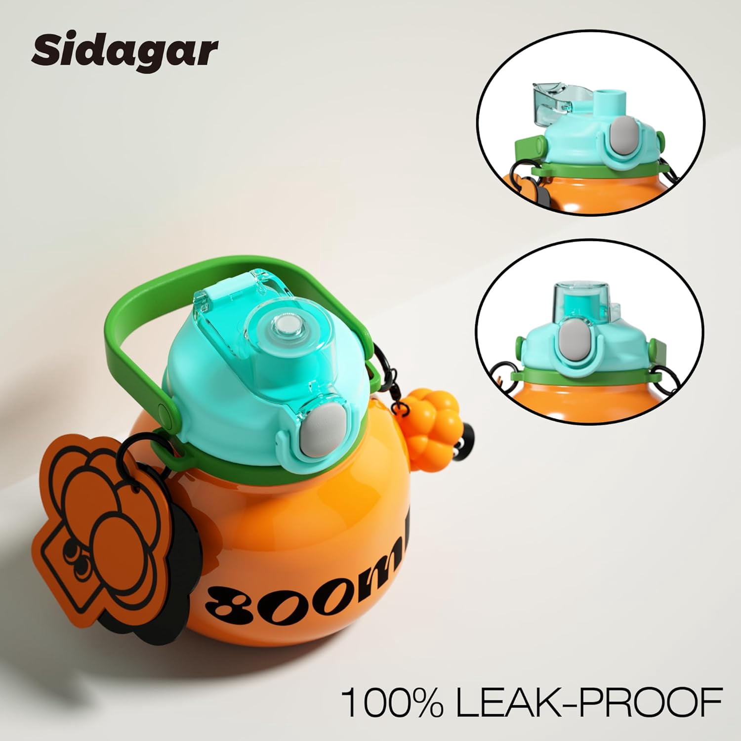 Sidagar 27 oz Stainless Steel Vacuum Insulated Water Bottle with Straw and Carry Handle, Orange