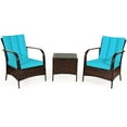 thumbnail image 3 of Gymax 3PCS Patio Rattan Conversation Set Outdoor Furniture Set w/ Turquoise Cushion, 3 of 8