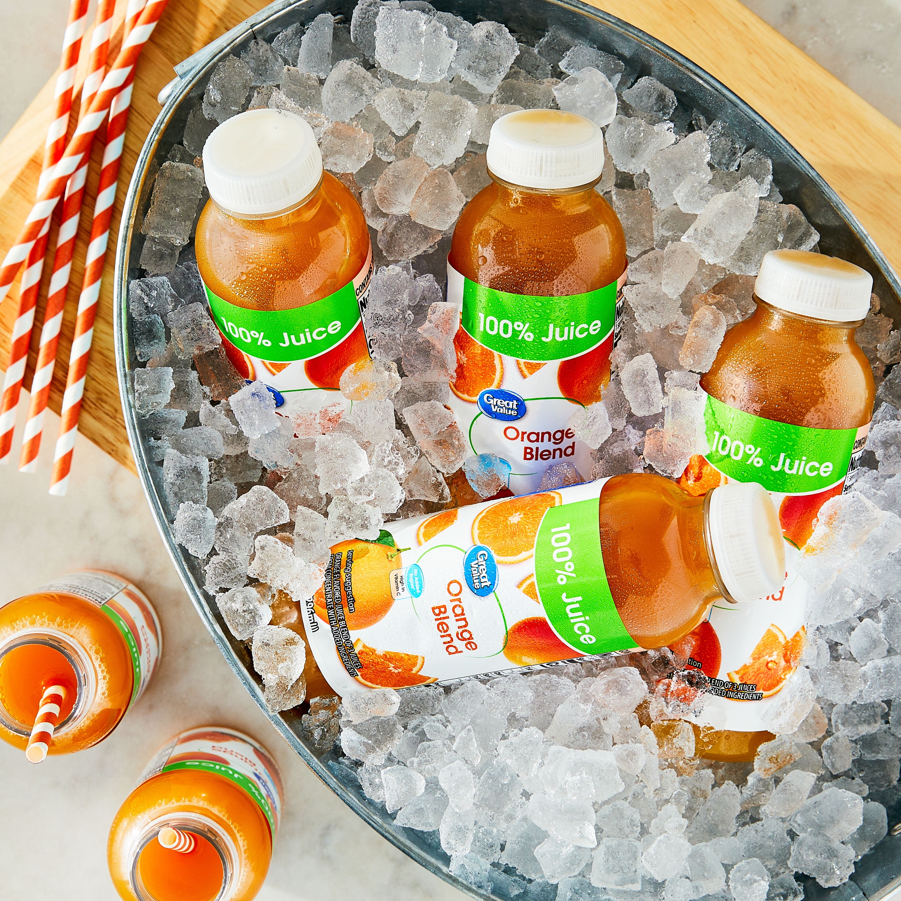 Great Value 100% Juice Orange Blend, 10 fl oz Bottles, 6 Count