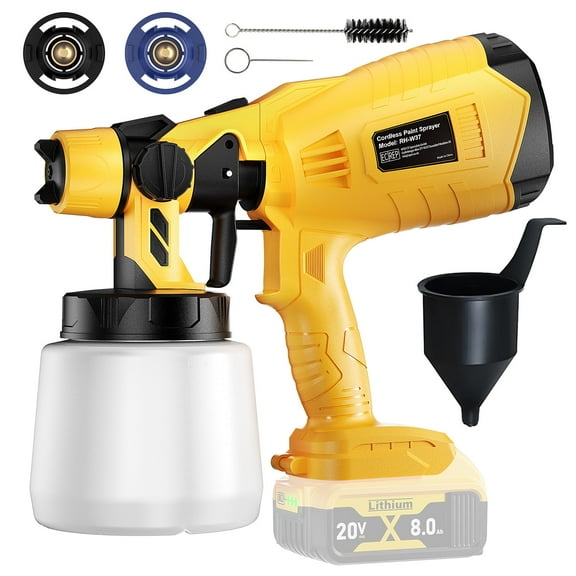 Paint Sprayer Tool 1000ml Large Container Electric Spray Paint Gun Easy to Clean for Furniture Cabinets Fence Walls Door Garden Chairs Paint Tools Yellow (Without Battery)