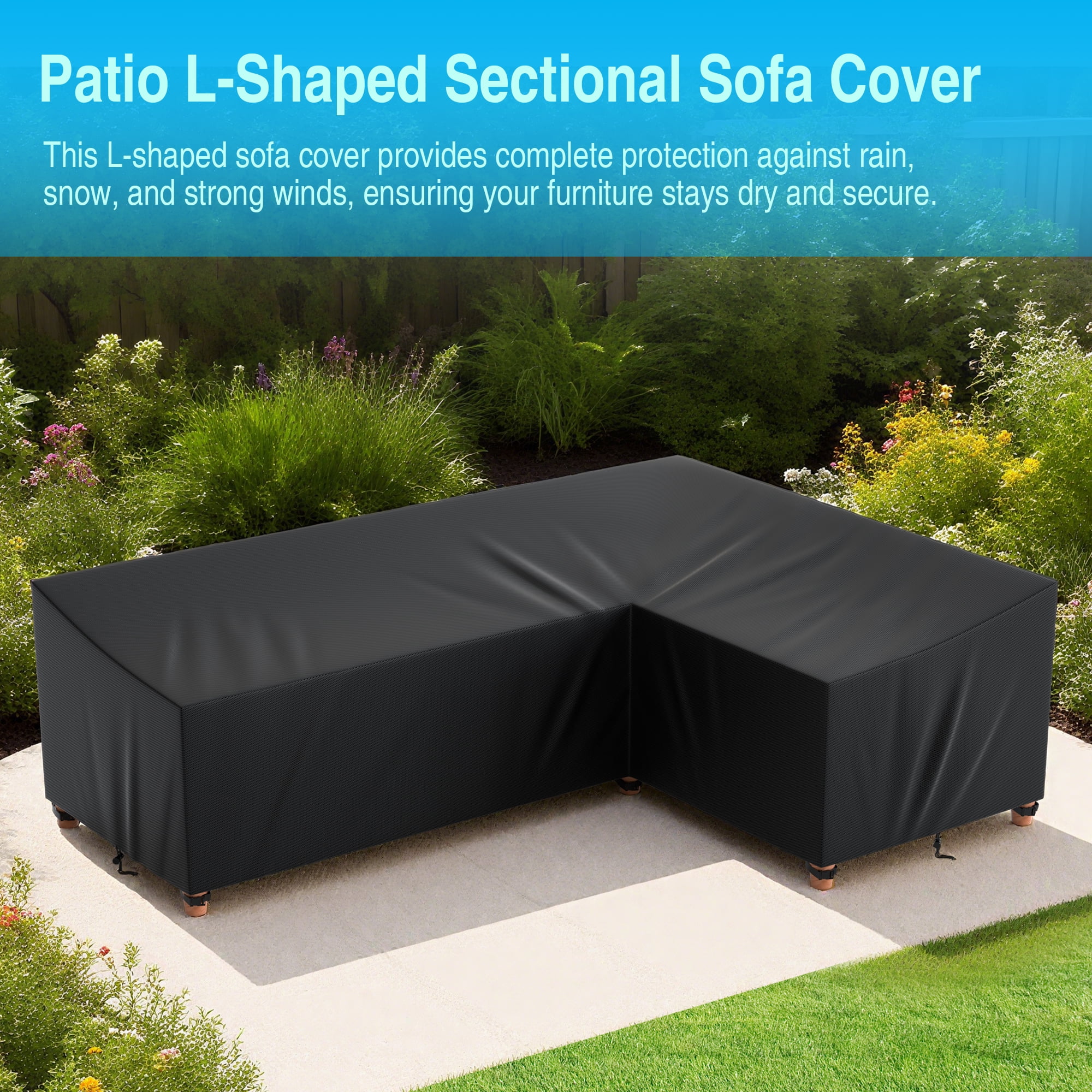 COSYUMI Patio L-Shaped Sectional Sofa Cover, Heavy Duty Durable Oxford Outdoor Sectional Couch Cover with 6 Windproof Buckles, Patio Waterproof L-shaped Furniture Cover, Outdoor Furniture Cover