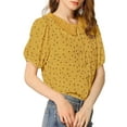 thumbnail image 6 of INSPIRE CHIC Women's Floral Puff Sleeves Pleated Collar Button Down Shirt XL Mustard, 6 of 9