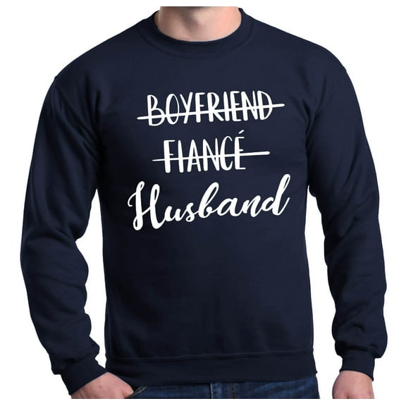 Shop4Ever Men's Boyfriend Fiance Husband Wedding Crewneck Sweatshirt Medium Navy