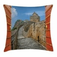 thumbnail image 1 of Great Wall of China Throw Pillow Cushion Cover, Majestic Cultural Defensive Longest Architecture of Silk Road Tower Image, Decorative Square Accent Pillow Case, 16 X 16 Inches, Multi, by Ambesonne, 1 of 2
