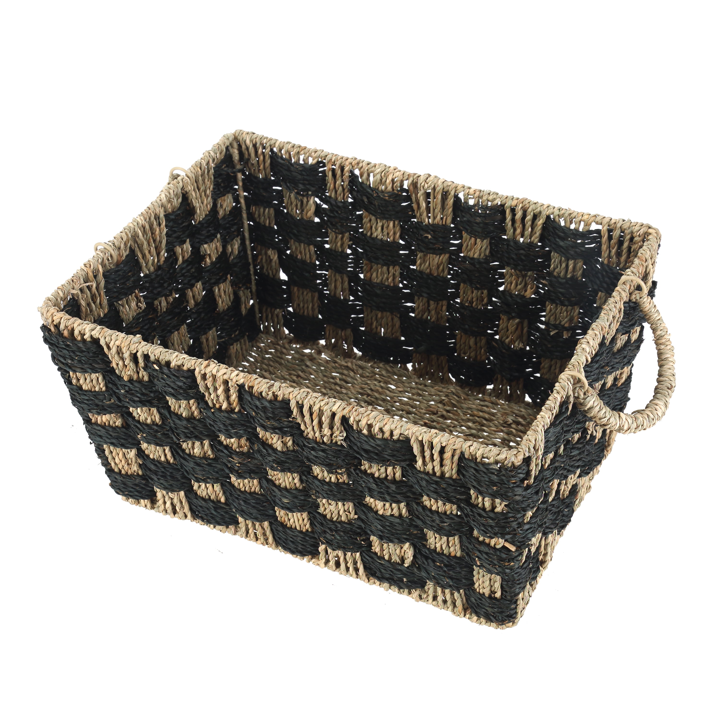 Better Homes & Gardens Large Rectangle Checkered Seagrass Storage Basket with Handles, 2 Pack