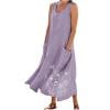 QIUOMBBP Robe en Lin Grande Taille pour Femmes, Fluide, à Imprimé Floral, Sans Manches, Robe Maxi avec Poches, Ample, d'Été, Décontractée, de Plage, Violette, P