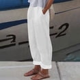 thumbnail image 2 of LNWUY Cotton Linen Pants for Women Fashion Summer High Waist Wide Leg Loose Trousers with Pockets Beach Vacation Clothes White XL, 2 of 6