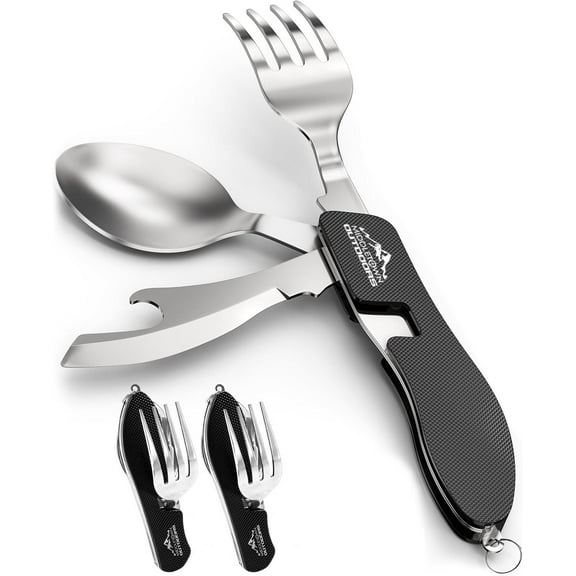 Middletown Outdoors Camping Utensils Set, Foldable Flatware, Pocket knife, Spoon, Fork, Knife and Bottle Opener, Cutlery, Backpacking Multitool, Compact, Outdoors Cutlery, Portable and Versatile - 2pk