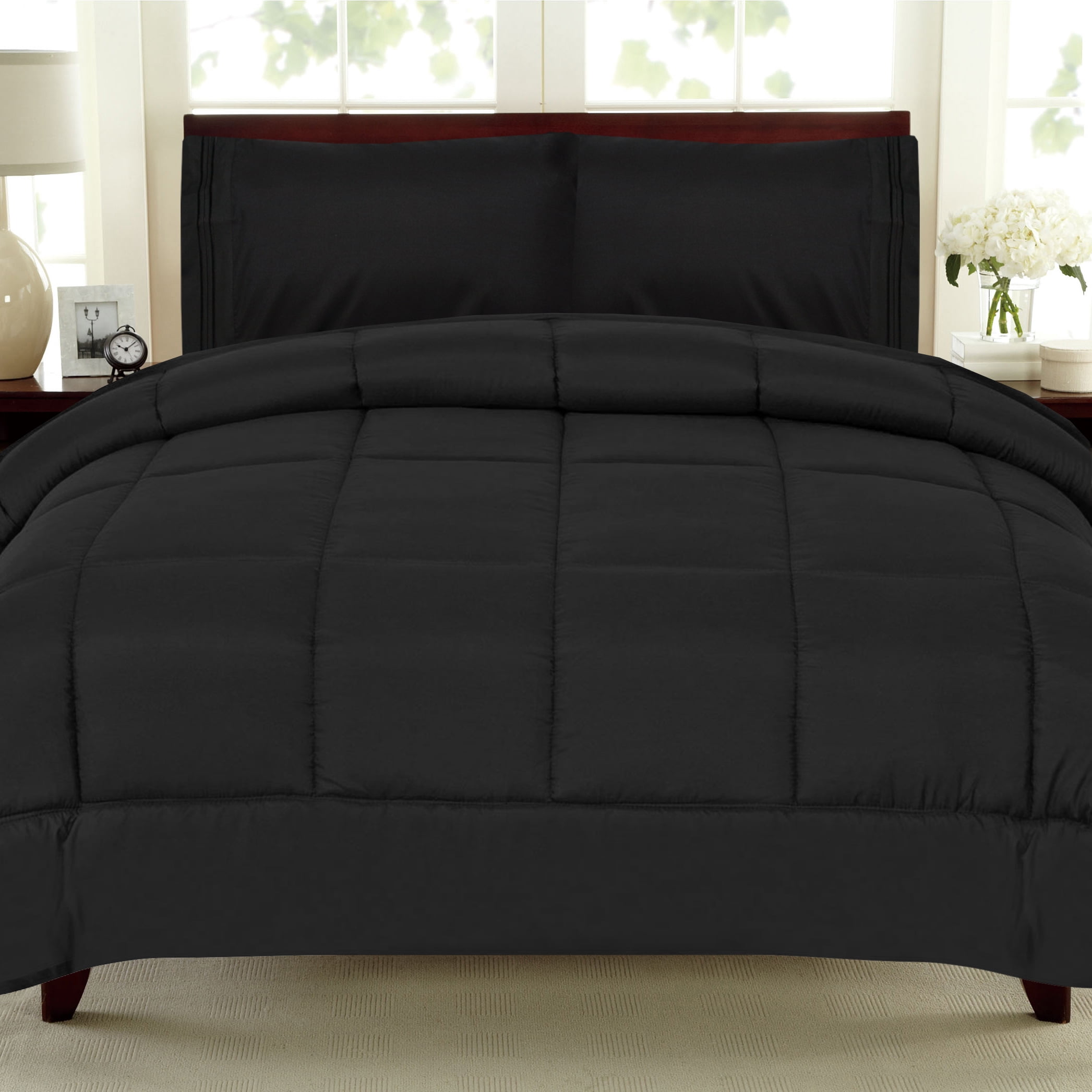 Luxury 5 Piece Bed in a Bag Down Alternative Comforter and Sheet Set - Black - Queen