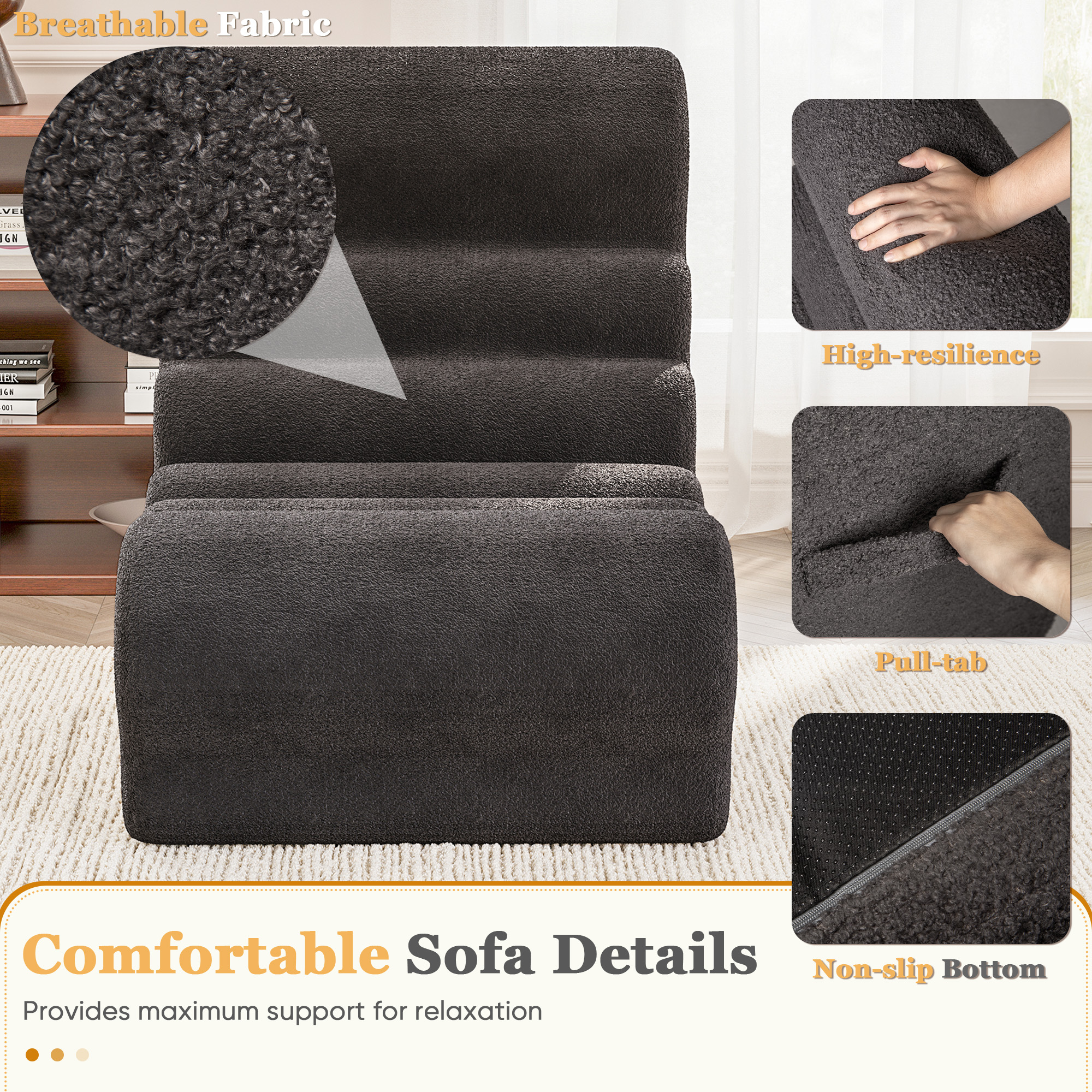 Homall Teddy Plush Bean Bag Chair for Adults – Soft Sponge-Filled Lounge Seat, Comfortable Floor Chair for Living Room and Bedroom, Dark Gray