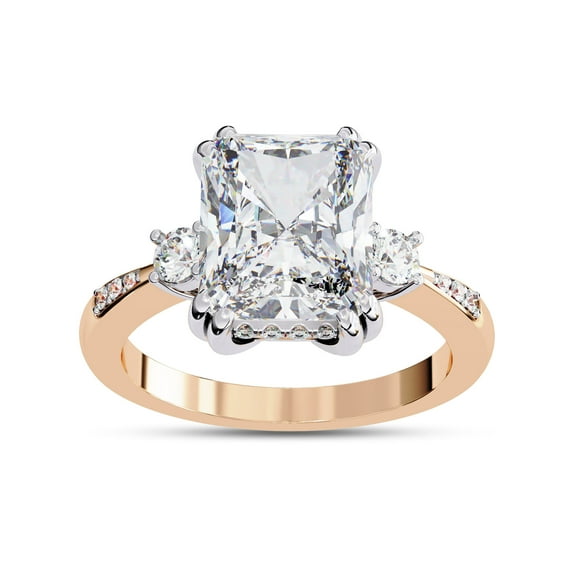 IGI Certified Lab Grown Diamond Engagement Ring | Center 9.5x8mm Radiant 3-Stone Hidden Halo Solitaire Wedding Rings For Women 18K Solid Rose Gold | F-G, VS-SI Quality (3.95 Ctw) Size-7.5