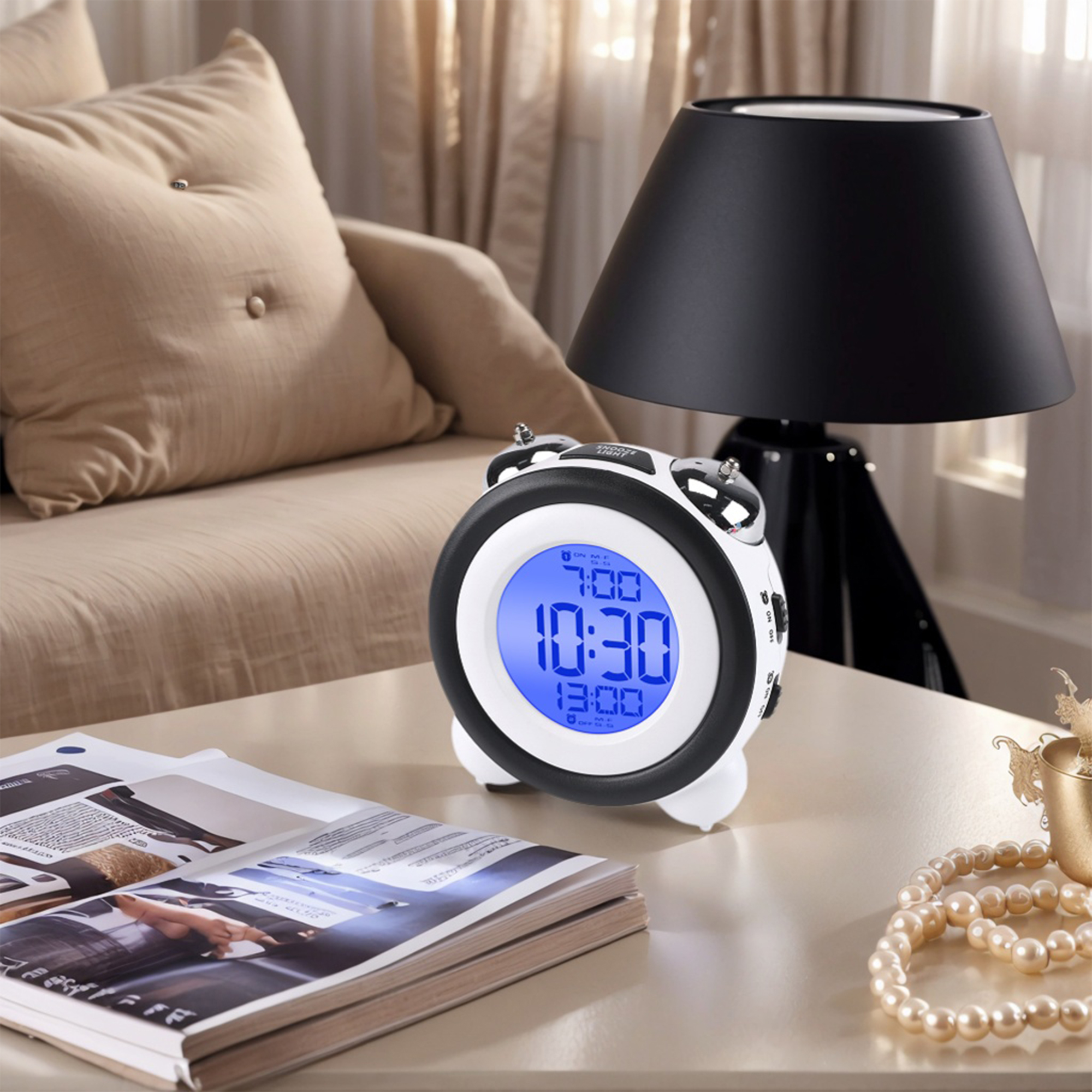 Unique Bargains Backlight Design Loud Alarm Clock Black 4.3"L x 2.4"W x 4.3"H