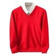 thumbnail image 2 of Elvqul Pullover Sweater for Men Solid Color Lightweight V Neck Mens Sweater Red, 2 of 5
