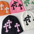 thumbnail image 4 of Black Gorro de punto con decoración de Cruz oscura Punk para niñas, gorro de ciclismo para conducir con protección para las orejas, 4 of 5