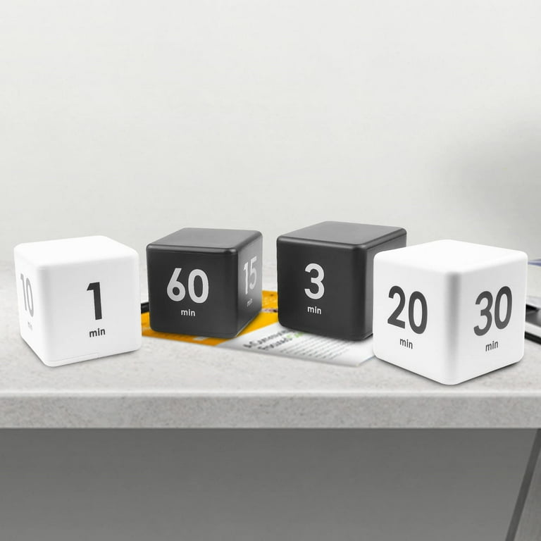 2PACK Cube Timer, Kid Focus Study Timer Kitchen Work Timer Time Block Cube  Gravity Flip Time Block Cube Time Management (Black&White - 1 3 5 10  Minutes & 15 20 30 60 Minutes) 