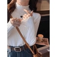thumbnail image 7 of Women's Ruffled Mock Neck Long Sleeve Sweater, Lightweight Solid Hollow Jacquard Cozy Knit Pullover Base Top, Dressy Casual Fall Winter Outfits, 7 of 7
