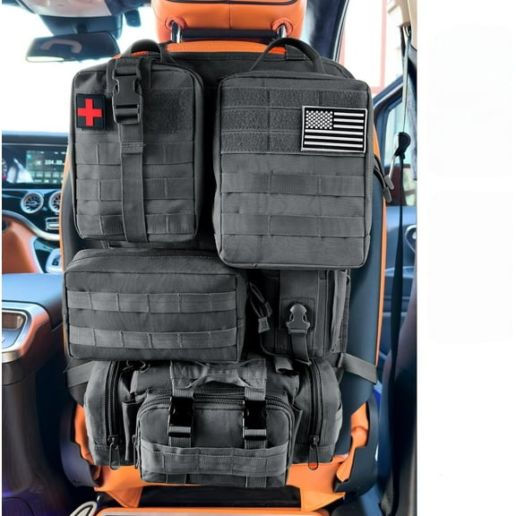 Universal Tactical Car Seat Back Organizer Bag,Molle Seat Back Organizer Panel with 5 Detachable Molle Pouches,Car Panel Organizer for Car Truck Ford Jeep Vehicle
