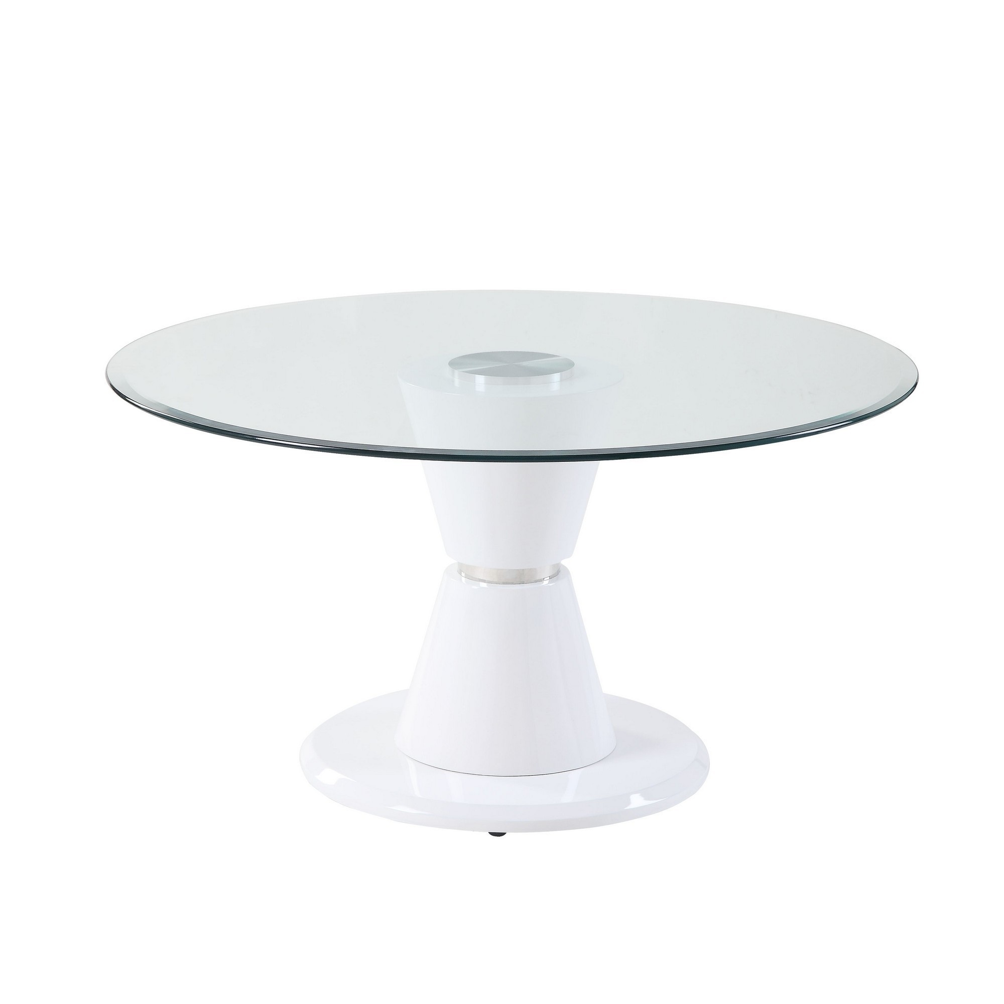 Glass Top Round Dining Table with Pedestal Base, White and Clear