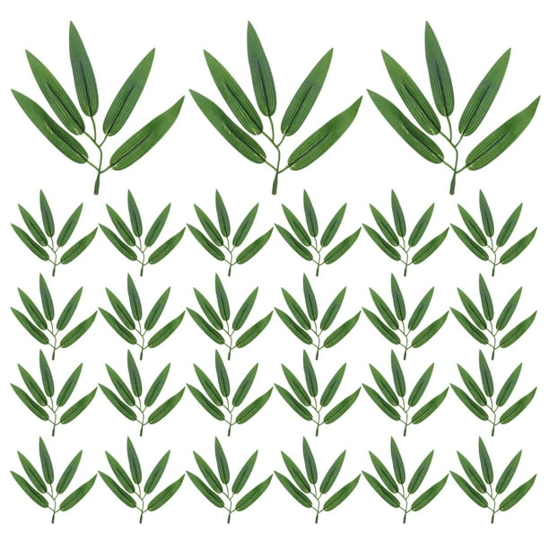 100 unids de hojas de bambú artificial decoración de la decoración de la planta de bambú simulado