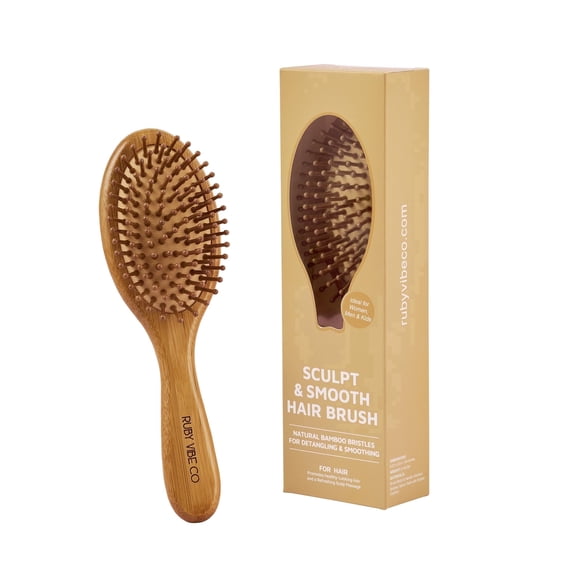 RUBY VIBE CO Sculpt & Smooth Bamboo Hair Brush, Vented Detangler Brush for Wet or Dry Hair, Scalp Massage Brush