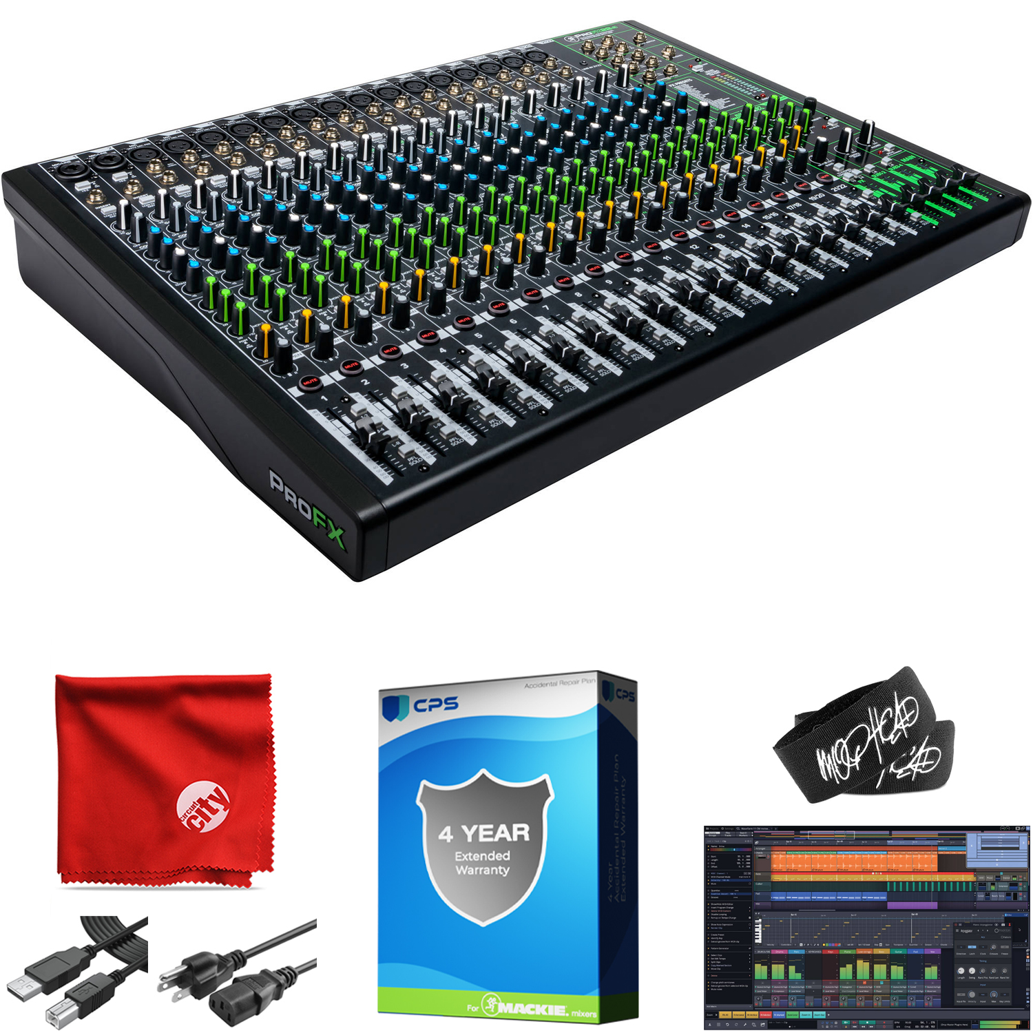 Mackie ProFX22v3 22-Channel Unpowered Effects Mixer USB Bundle with Waveform OEM DAW, 4-Year Full Coverage Extended Warranty, 2x Cable Ties and Microfiber Cloth - image 1 of 6