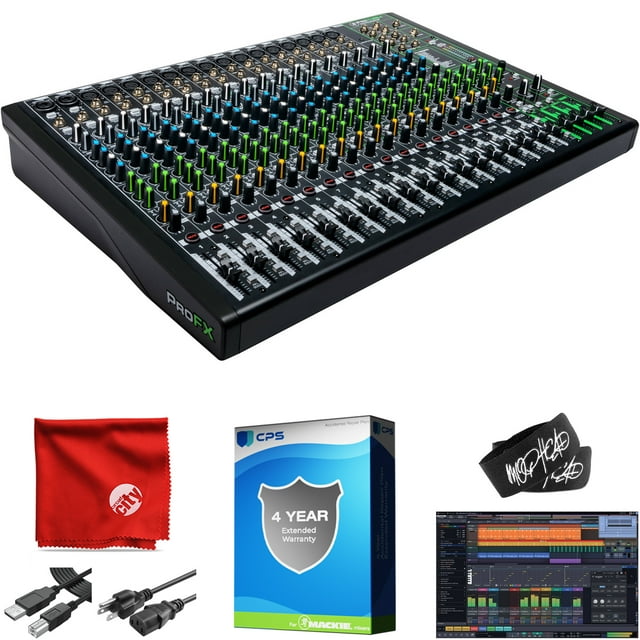 Mackie ProFX22v3 22-Channel Unpowered Effects Mixer USB Bundle with Waveform OEM DAW, 4-Year Full Coverage Extended Warranty, 2x Cable Ties and Microfiber Cloth