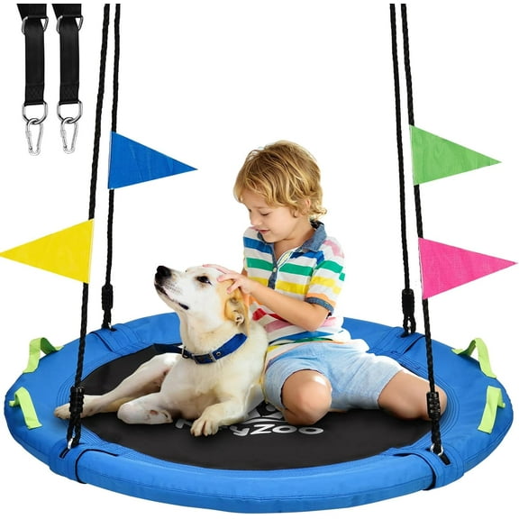 Tree Swing, Saucer Flying Swing 40 Inch for Kids, 900lbs Weight Capacity, with Adjustable Hanging Straps, for Backyard and Outdoor Playground, Gifts for Kids, Blue