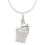 Carat in Karats Sterling Silver Basketball in Hoop Charm on a Sterling Silver Curb Chain Necklace, 16"