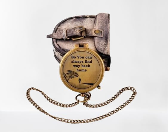 Maritime treasures Vintage Brass Compass with Leather Case – Antique Pocket Navigation Compass, Outdoor Hiking Camping Survival Gear, Nautical Gift for Men & Travelers