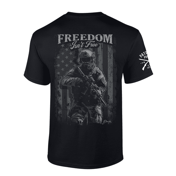 Patriot Pride Mens Graphic T-Shirt - Freedom Isn't Free American Flag, Solider-Black-large