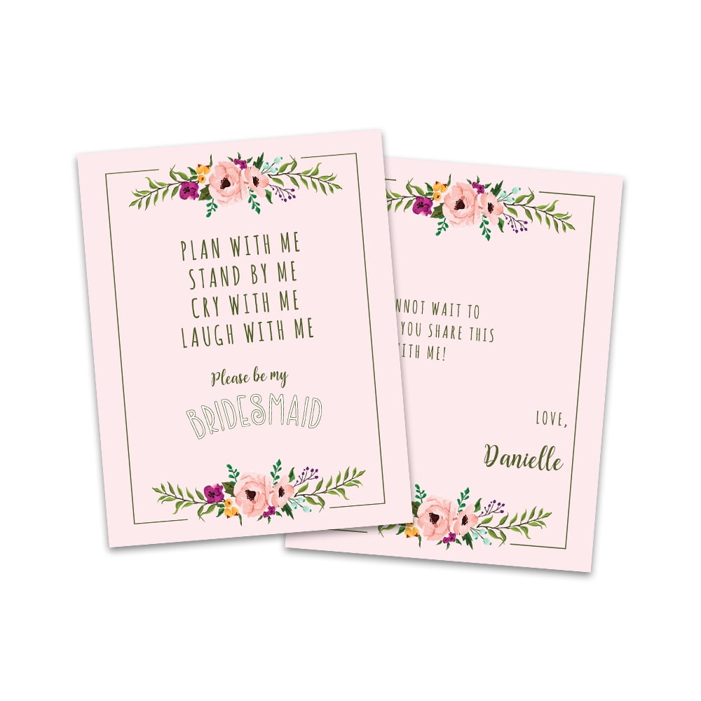 Personalized Pink Floral Will You Be My Bridesmaid Invitation