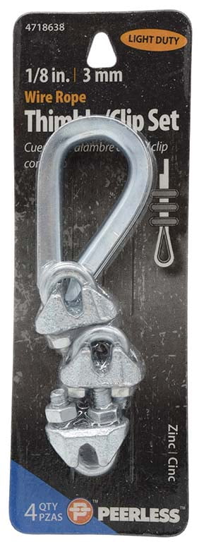 Peerless 1/8 in. (3 mm) Zinc Wire Rope Thimble/Clip Set 4 ct Carded Pack