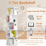IAJXWI 5 Tier Wooden Rotating Bookcase, 360° Revolving Display Rack with 20 Shelves, Corner Bookshelf Tower for Home, Study, Office