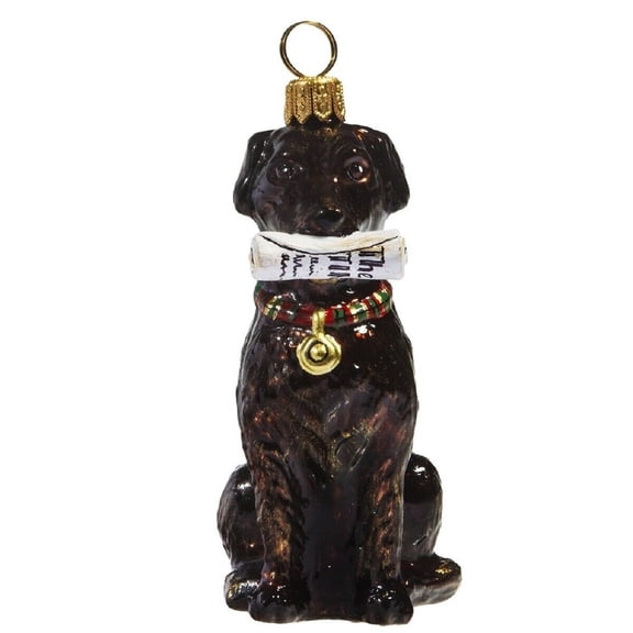 Chocolate Labrador Retriever With Newspaper Polish Glass Christmas Ornament Lab