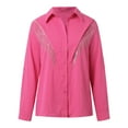 thumbnail image 3 of Afdoent Womens Tops Womens Rhinestone Fringe Button Down Shirt Rolled 3/4 Sleeve Sparkly Top Concert Western Outfit Fashion Casual Blouses, 3 of 8