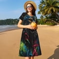 thumbnail image 4 of Naloa Vintage Wolf Warrior Print Womens Summer A-Line Dress with Pockets,Short Sleeve Dresses,Flowy Beach Swing Dress for Vacation Travel, 4 of 6