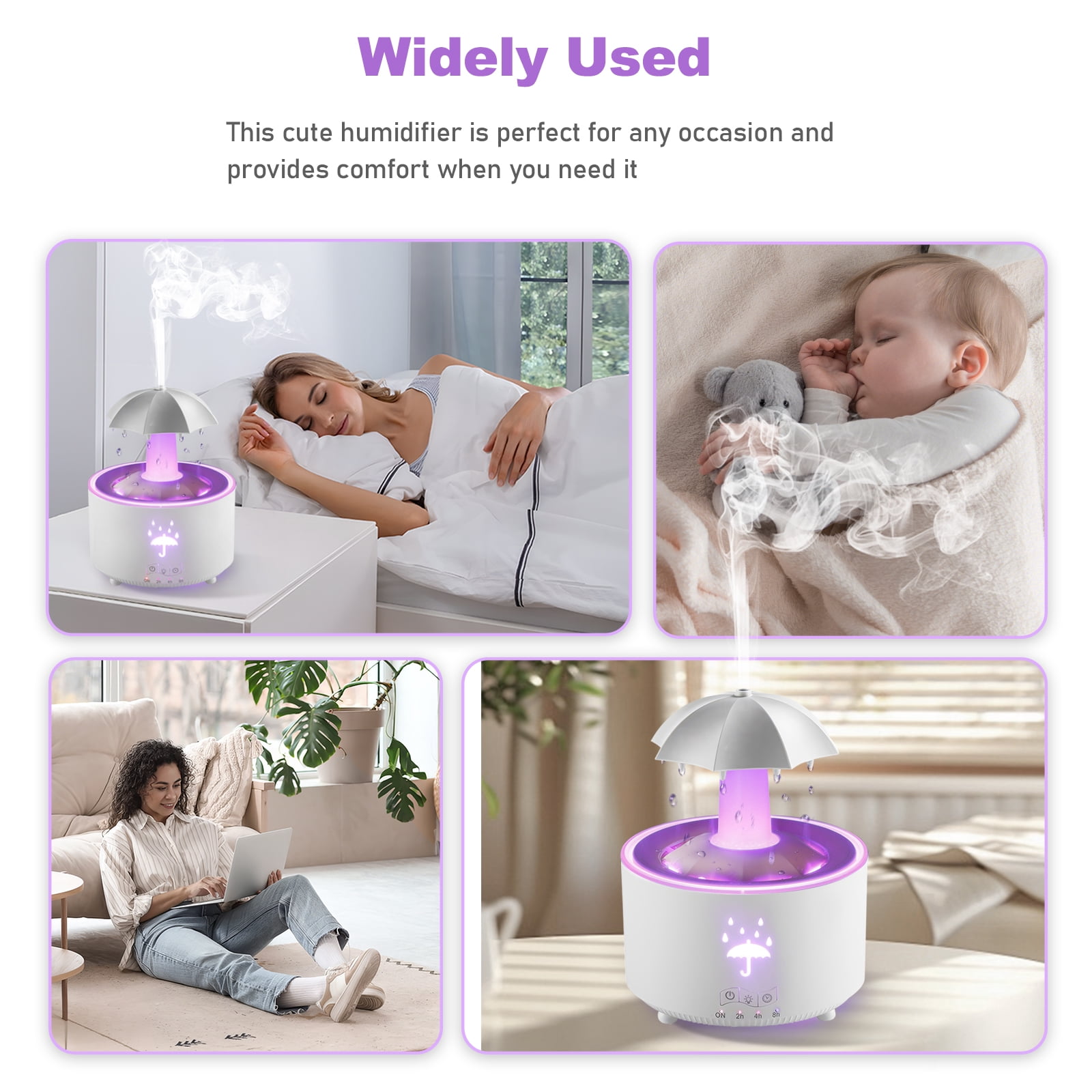 Humidifier for Bedroom, 7-Color Rotating Umbrella Diffuser with Rain Drop Effect, 300ML Small Humidifier Aroma Diffuser with Remote & Timer, Funny Rain Humidifier Gift for Kids Teen Women