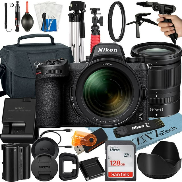 Nikon Z7 II Mirrorless Camera with NIKKOR Z 24-70mm f/4 S Lens, SanDisk 128GB Memory Card, Backpack, Flash, Tripod and ZeeTech Accessory Bundle