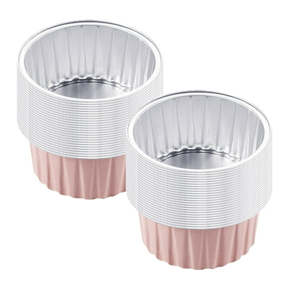 THLKIF 50-Pack Round Aluminum Foil Tin Cups, Disposable Muffin and Cupcake Baking Cups, Silver Mini Pudding Cups for Parties, Weddings, and Birthday Celebrations