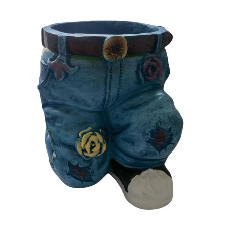 Mildsown Home Garden Art Flowerpot Cartoon Legs in Jeans Patchwork Craft Potted Pot Ornament