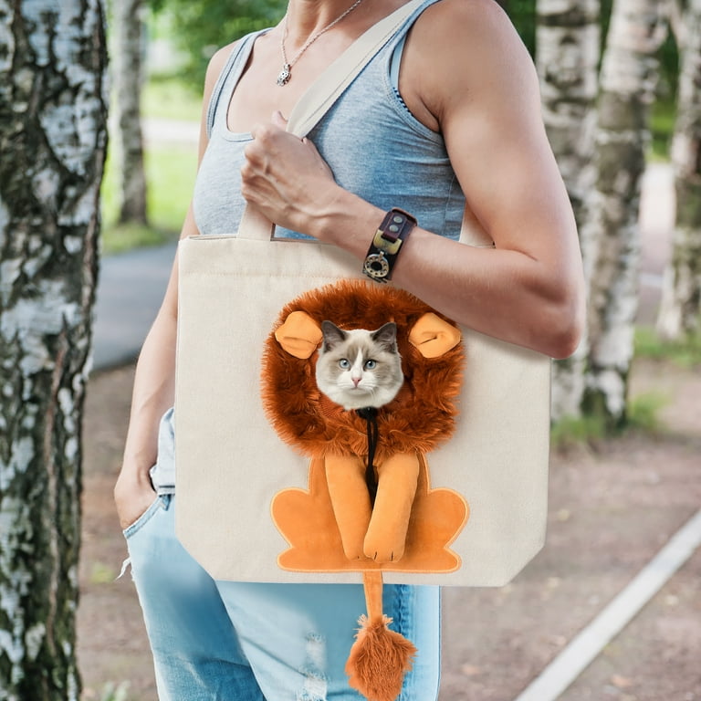 Lion-Shaped Pet Canvas Shoulder Bag Dark Gray