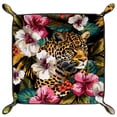 thumbnail image 2 of Women Girls Leather Square Dish Trinket Plate Jewelry Tray, Leopard with Flower Patterns Flag Mothers Day Birthday Gift, 20.5x20.5cm, 2 of 6