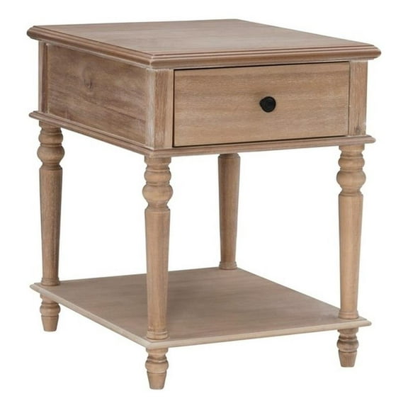 Maklaine Side Table with Drawer and Shelf in Rustic Natural Brown Wood