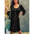 thumbnail image 6 of Asyoly Womens Dresses Long Sleeve A Line Dress Pleated Button Swing Mini Dress Solid Crewneck Elastic Waist Short Dress with Pocket, 6 of 7