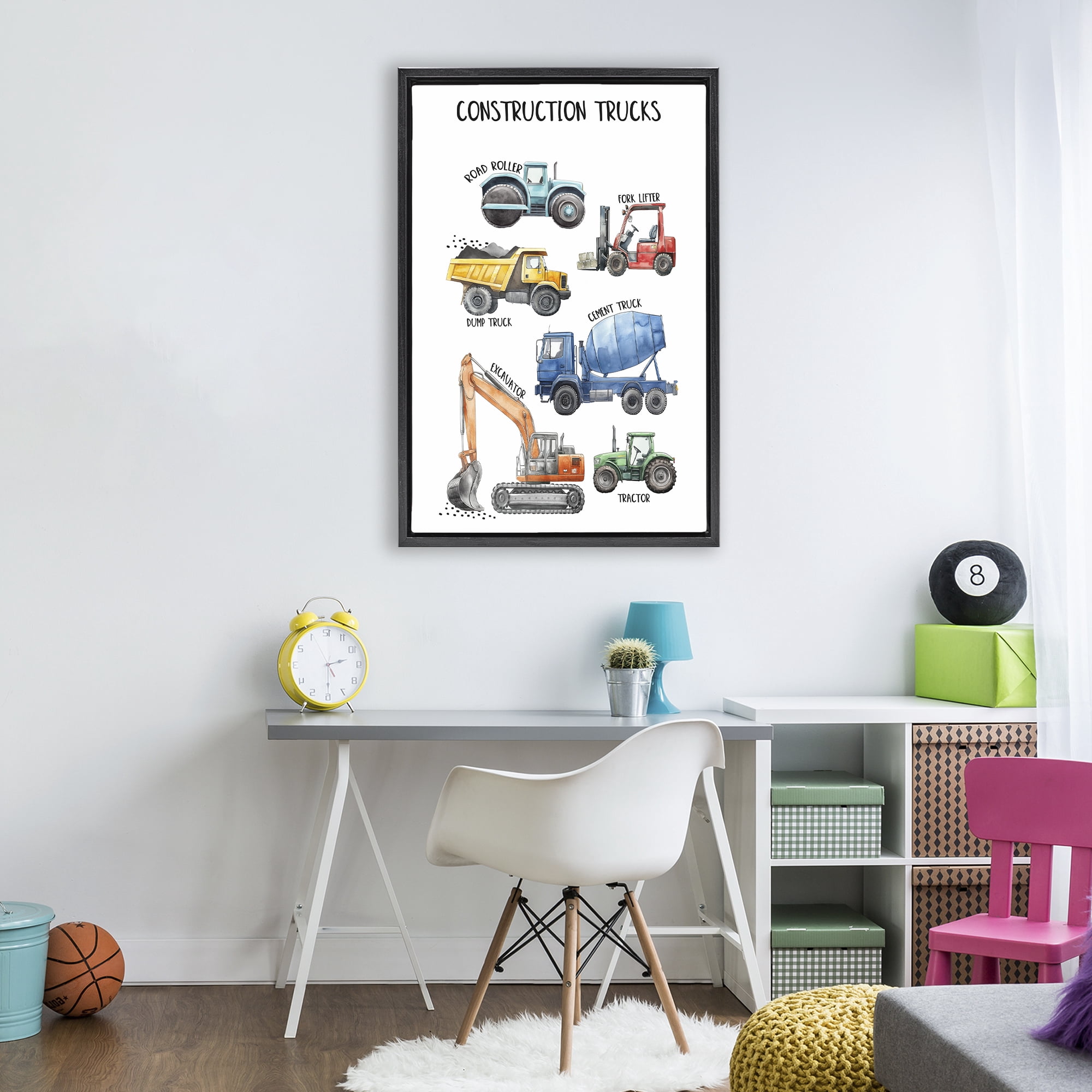 Stupell Industries Utility Trucks Construction Black Framed Floater Canvas Wall Art, design by Christine Simpson Art